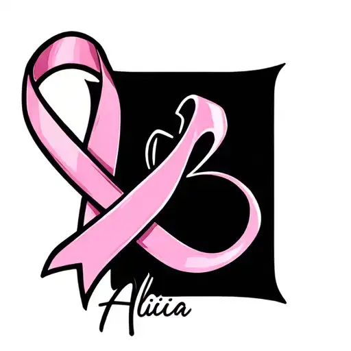 Tattoo of the name Alicia with the l being a pink breast cancer ribbon tattoo design idea