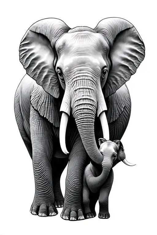 Elephant With 2 babies tattoo design idea