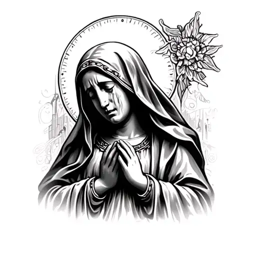 Virgin Mary who cries while praying tattoo design idea