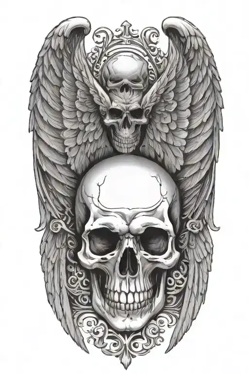 a single skull with wings tattoo design idea