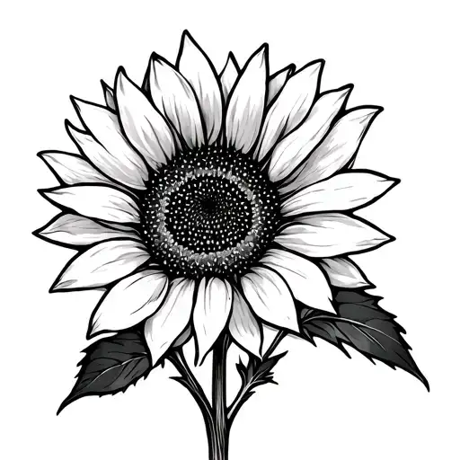 single line sunflower blooming tattoo design idea