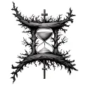 cross with tree and hourglass tattoo design idea