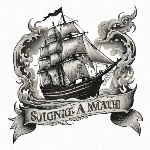 Burning Ship with the words "So Light a Match, Leave the Past, Burn the Ships, And you Look Back tattoo design idea