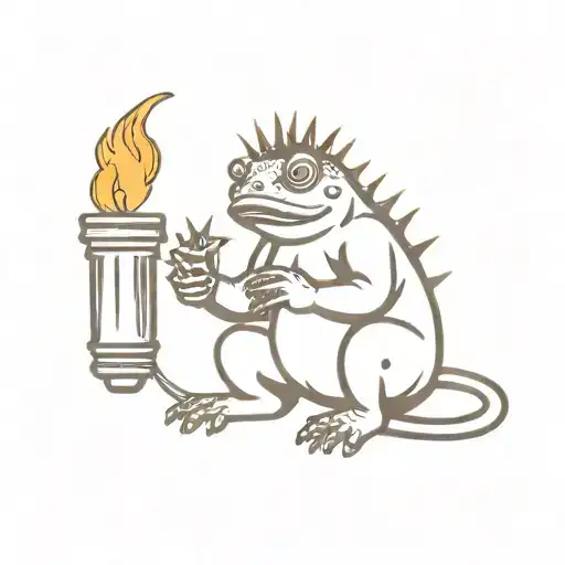 crouching toad with statue of liberty style spikes on its head and torch in its hand tattoo design idea
