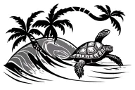 A simple wave with Polynesian graphics with a palm tree a turtle tattoo design idea