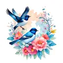 feminine lace with birds and flowers  trees tattoo design idea