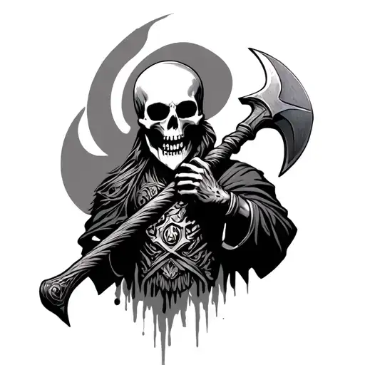 full body skull face executioner with battle axe tattoo design idea