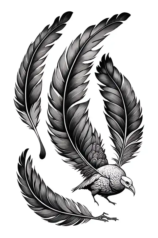 psychedelic style 2 barred wing turkeys feathers tattoo design idea