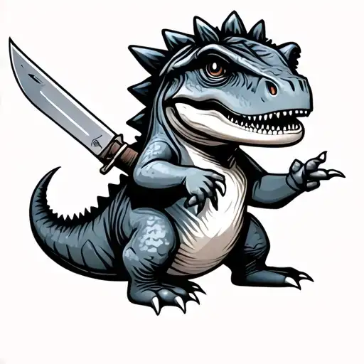 cute baby dinosaur holding a knife tattoo design idea