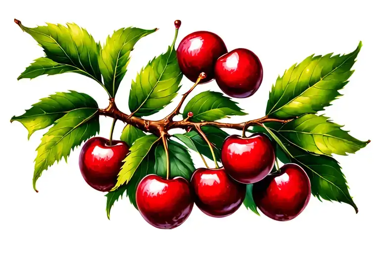 cherry fruit tree branch tattoo design idea