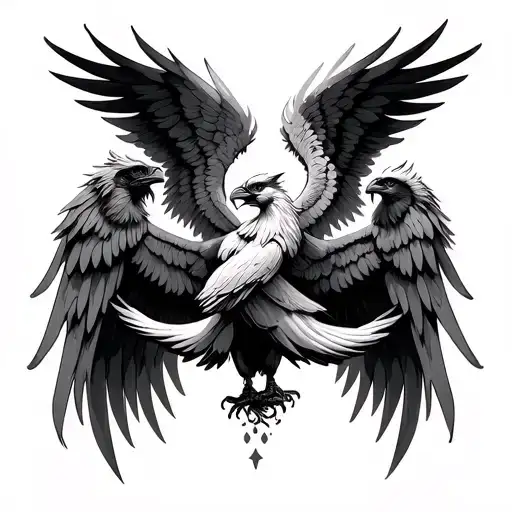 3 phoenix birds flying up together with angel wings tattoo design idea