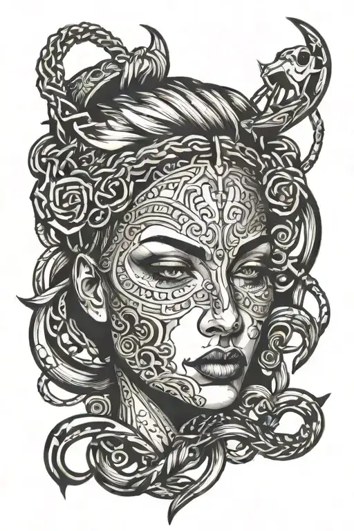 womens face and sickle breaking the chain tattoo design idea