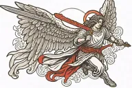  accurate biblical angel holding a sword and with 4 red wings, no body or head just an eye. tattoo design idea
