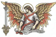  accurate biblical angel holding a sword and with 4 red wings, no body or head just an eye. tattoo design idea