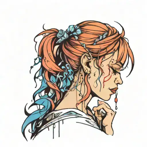 a girl crying tears dripping tattoo design idea