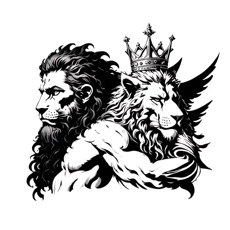Warriors of God Arcangel with a leon with a crown tattoo design idea