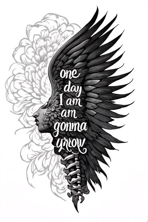 spine tattoo with calligraphy spelling of the words " one day I am gonna grow wings " tattoo design idea