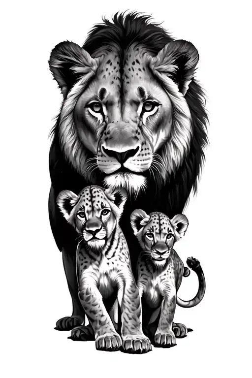 lioness with 2 cubs playing tattoo design idea