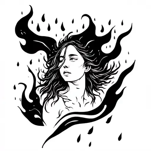 Tribal Tattoo Hippie woman trees on fire during a rain storm leaves blowing  tattoo black and white tattoo design idea