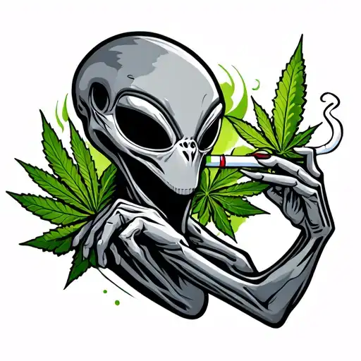 cartoon style Alien smoking a marijuana joint tattoo tattoo design idea