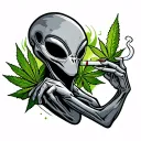cartoon style Alien smoking a marijuana joint tattoo tattoo design idea