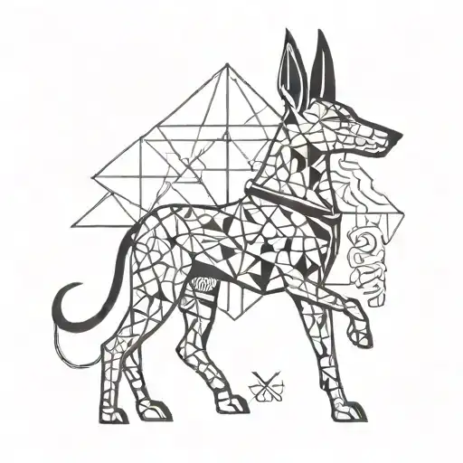 anubis with some kind of libra sign and/or scale and some kind of geometric art tattoo design idea