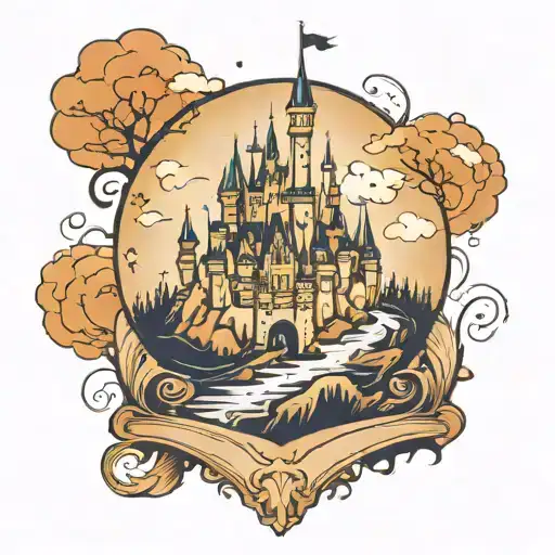 A Disney castle transformed into a globe, symbolizing travel and adventure tattoo design idea