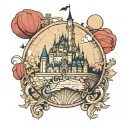 A Disney castle transformed into a globe, symbolizing travel and adventure tattoo design idea