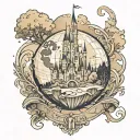 A Disney castle transformed into a globe, symbolizing travel and adventure tattoo design idea