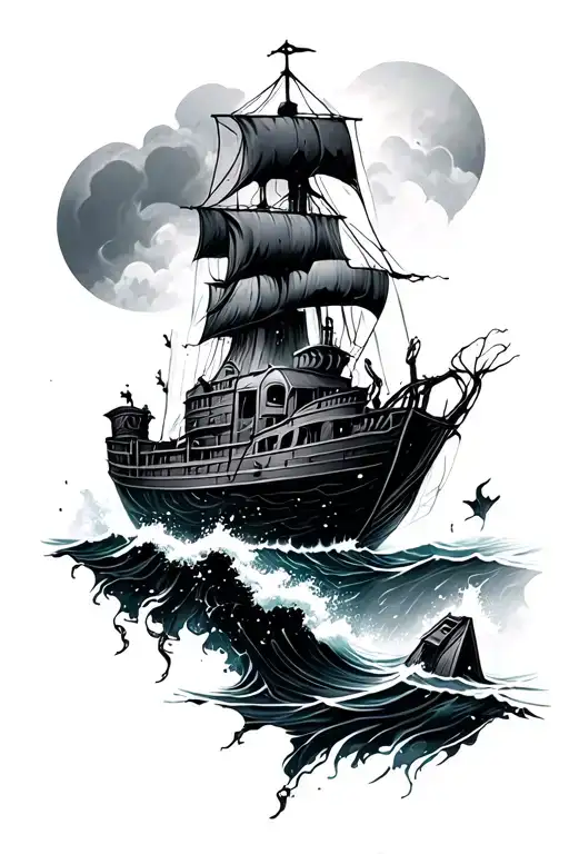 Floating mines in ocean scene tattoo design idea