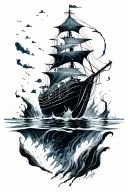 Floating mines in ocean scene tattoo design idea