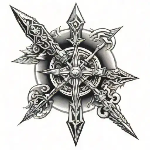arrows in an x hunter sun moon dagger cross tattoo design idea