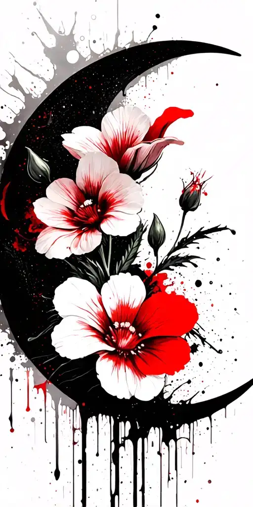 evening primrose, and crescent moon tattoo design idea