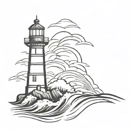 lighthouse with waves crashing tattoo design idea