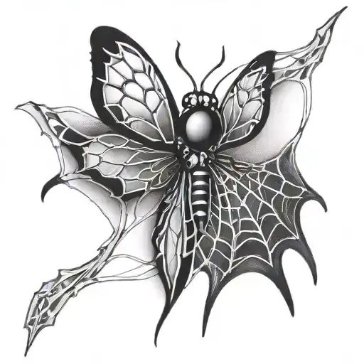 black widow, spider web, butterfly tattoo design idea