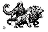 Ragnarök, Odin vs Fenrir & Thor vs Jörmungandr Back Tattoo tattoo design idea