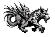 Ragnarök, Odin vs Fenrir & Thor vs Jörmungandr Back Tattoo tattoo design idea