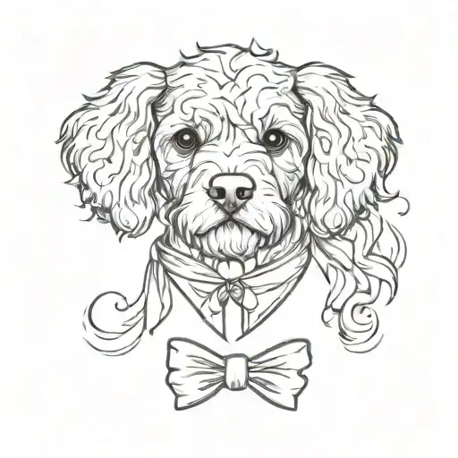fineline cockapoo in pendant with bow tattoo design idea
