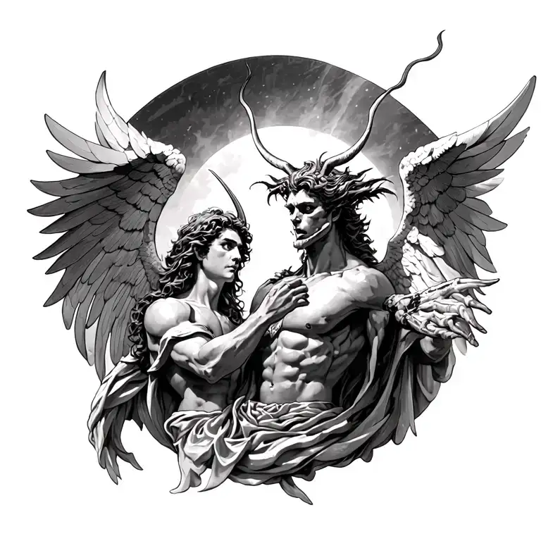 arch angel michael killing demon tattoo design idea