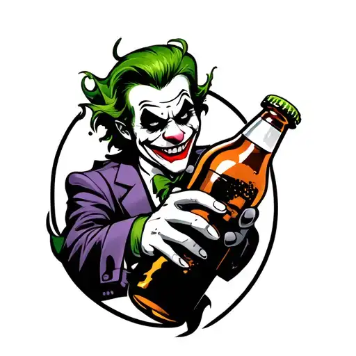 cartoon joker symbol holding beer bottle tattoo design idea