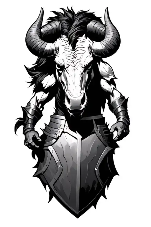 minotaur wearing armour ready tattoo design idea