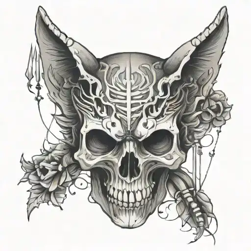 skull, wolf, stitching, needle and souls tattoo design idea