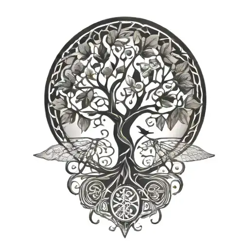celtic tree of life with dragonfly tattoo design idea