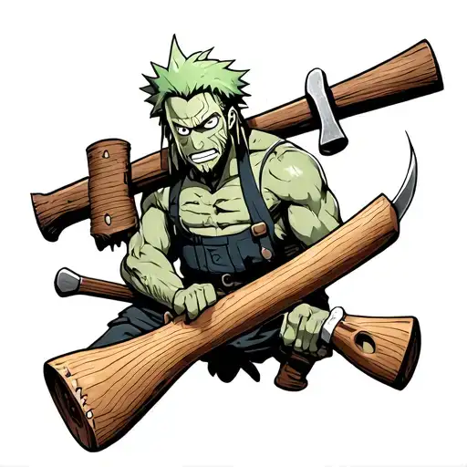 zoro one piece but with farmers tools instead of weapons tattoo design idea