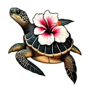 sea turtle with hibiscus on shell tattoo design idea