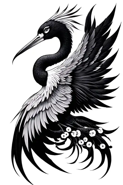 mandala with Japanese crane bird tattoo design idea