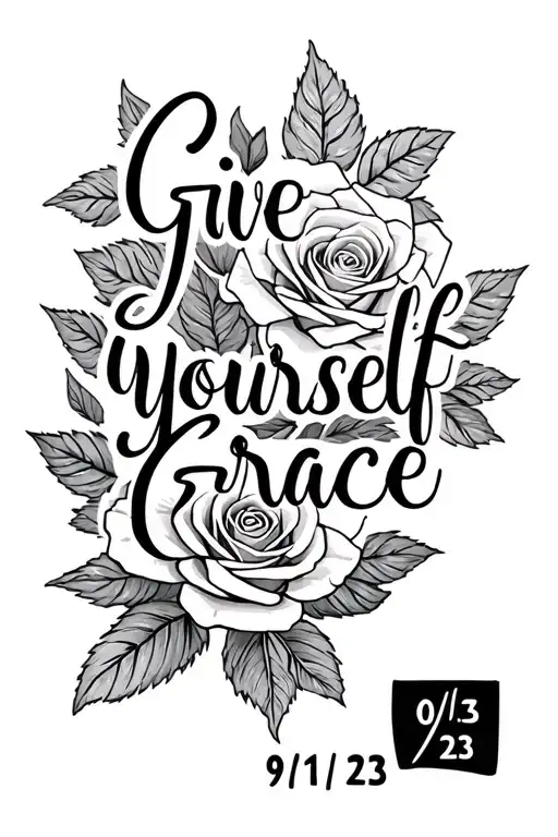 "Give Yourself Grace  9/11/23" roses tattoo design idea