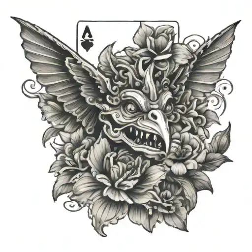 troll, hawian flower, playing cards,hummingbird, tattoo design idea