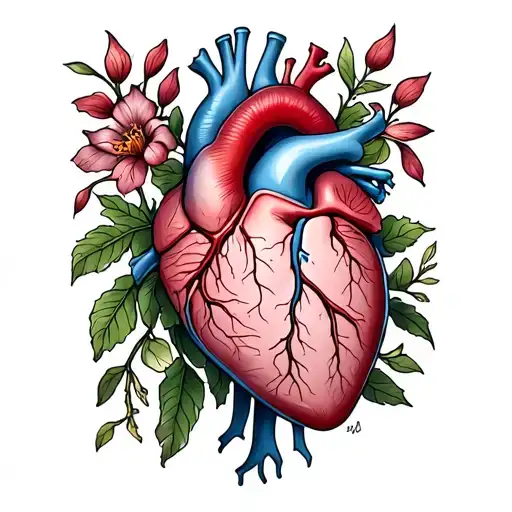 create tatoo to cover sternectomy scar from open heart surgery.  provide anatomically colored heart at half normal siz tattoo design idea