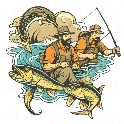 father and son fishing tattoo design idea